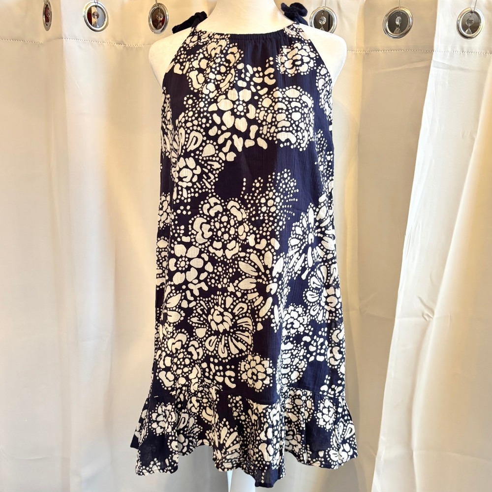 Old Navy Women Halter Dress XL Floral Cotton Ruffle Hem Boho Coastal Batik 20418